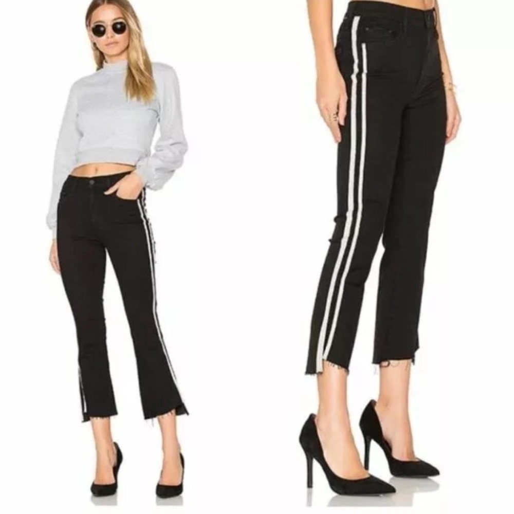 Mother Brand Insider Crop Step Fray, in Guilty Racer Black White Stripe Jeans 32